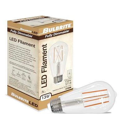 Bulbrite 8.5 Watt Dimmable Clear Filament ST18 / ST19 Medium (E26) LED Bulb - 850 Lumens, 3000K, and 90 CRI (1)