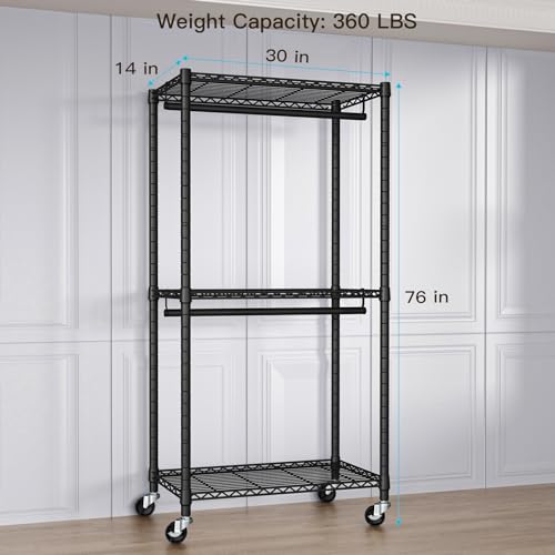 FUTASSI Heavy-Duty Portable Closet, 30"W x 14"D x 76"H, Black, Carbon Steel - color: Black, size: P1 Medium