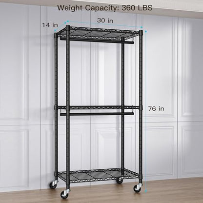 FUTASSI Heavy-Duty Portable Closet, 30"W x 14"D x 76"H, Black, Carbon Steel - color: Black, size: P1 Medium