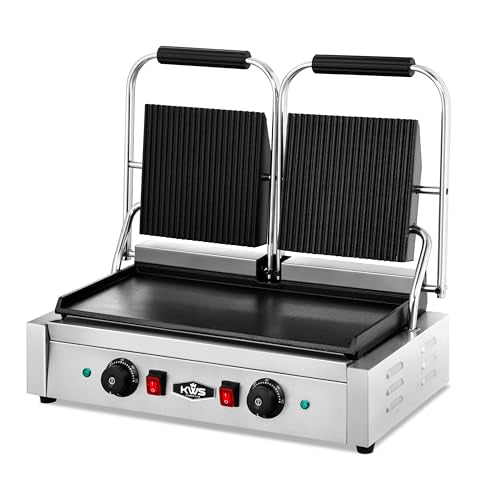 KWS PFM-23 3400W Electric Panini Press Maker with Grooved Top & Smooth Bottom Sandwich Toasting Grill – 19″ X 9″ Cooking Surface