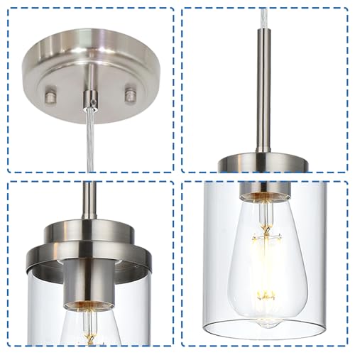 MELUCEE 3 Pack Hanging Pendant Lighting Fixtures Brushed Nickel - color: Brushed Nickel, size: 1 Light-3 Packs Round