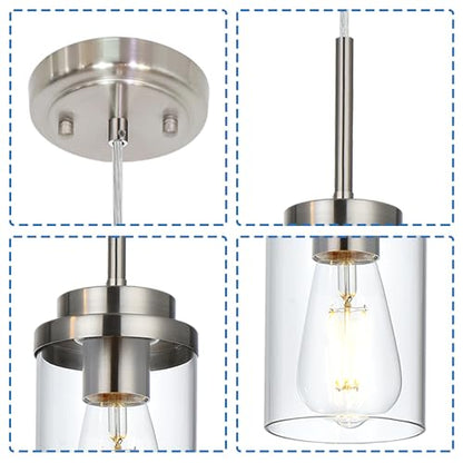 MELUCEE 3 Pack Hanging Pendant Lighting Fixtures Brushed Nickel - color: Brushed Nickel, size: 1 Light-3 Packs Round