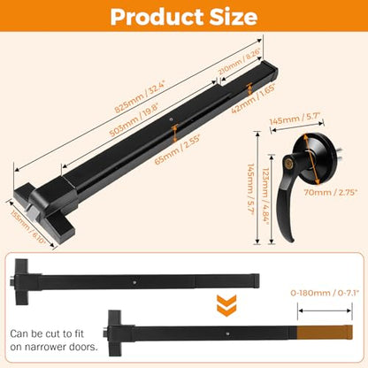 BEAMNOVA 32 Inch Black 2-in-1 Commercial Door Push Bar Panic Exit Device - color: Black