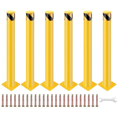 Heavy Duty Steel Safety Bollard Posts - 42" x 4.5" Yellow Impact-Resistant Barriers for Parking & Facility Security - Robust Stream Control Solution, Pack of 6 - with 24 Anchor Bolts - size: 42 inch-6pack