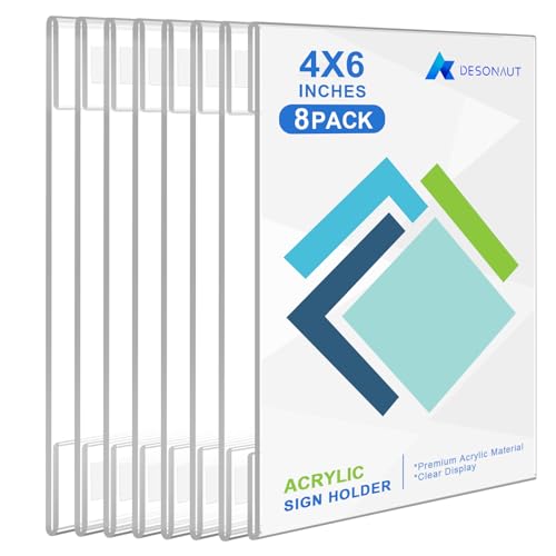 8pack Acrylic Sign Holder 4x6 inches，Wall Mount Clear Plastic Sign Holder Photo Picture Flyer Menu Poster Holders with Tape Adhesive for Office, Home, Restaurant,No Drilling,Vertical ﻿
