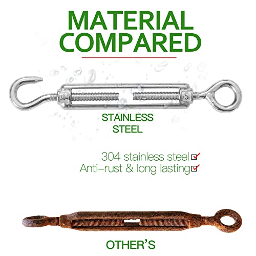 6PCS M5 Hook & Eye Turnbuckle 304 Stainless Steel Turnbuckle Wire Rope Tension Heavy Duty Turnbuckles for Cable Railing Wire Rope Hardware Kit (M5, Hook & Eye) - style: Hook & Eye-M-5