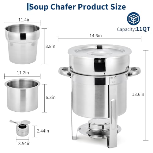 2 Pack Soup Chafing Dishes for Buffet 11QT Stainless Steel Soup Warmer Set with Lids & Fuel Holders,Round Food Warmer Pot for Catering Supplies Party - size: 11QT 2Pcs