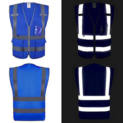 Dazonity High Visibility Safety Vest with Multi Pockets and Zipper, XL,Reflective Strips, Fit for Men & Women, Work, Construction,Cycling, Runnning, Surveyor, Volunteer (Blue-XL) - color: Blue-xl