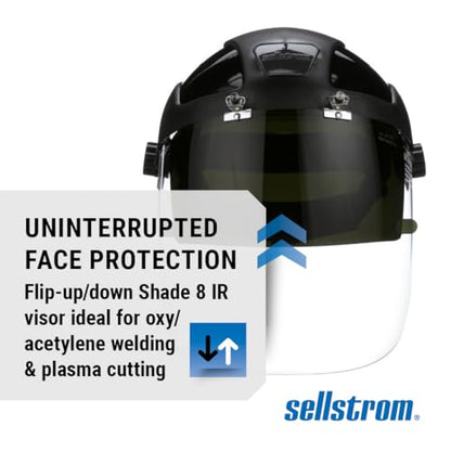 Sellstrom DP4 Face Shield - Lightweight Mask with High Impact Crown & Ratchet Headgear for Work, Grinding, Plasma/Flame Cutting - ANSI Z87.1 - Clear Anti Fog Polycarbonate Window - UV/IR Flip Up Visor - style: Shade 8 Infrared Visor