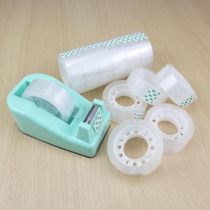 Desktop Tape Dispenser,1 Pack Green Tape Dispensers with 12Rolls Transparent Tape, for Packaging in Office,Restaurant, Flower Shop,Cake Shop (Green) - color: Green