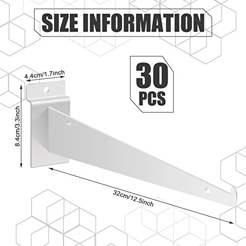 Oudain 30 Pcs 12" Slatwall Shelf Bracket with Lip Metal, White - color: White