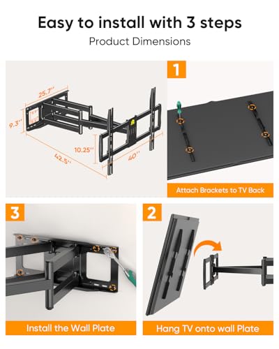 FORGING MOUNT Heavy Duty XXL Full Motion TV Wall Mount for 55-120 inch Extra Large TVs 98" 100",Holds 275 lbs, Max VESA 900x600, 42.9" Extension Long Arm TV Mount Swivel,Tilt,Preassembled,16-24” Studs - size: Fits 55-120" TVs / Max 900x600mm Full Motion