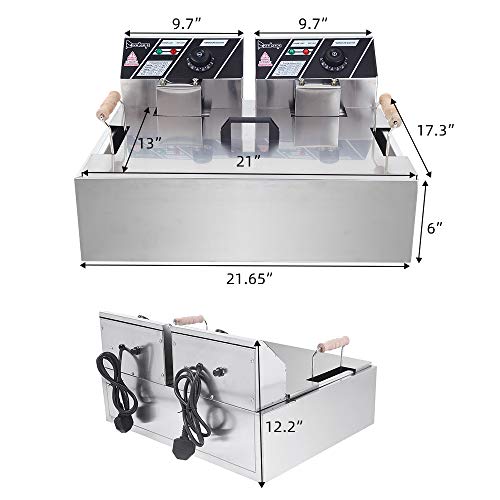 23.26QT 5000W Large Electric Deep Fryer with Baskets & Lids,Stainless Steel Commercial Fryer,Adjustable Temperature,Easy Clean,Countertop Kitchen Frying Machine,French Fries Donuts