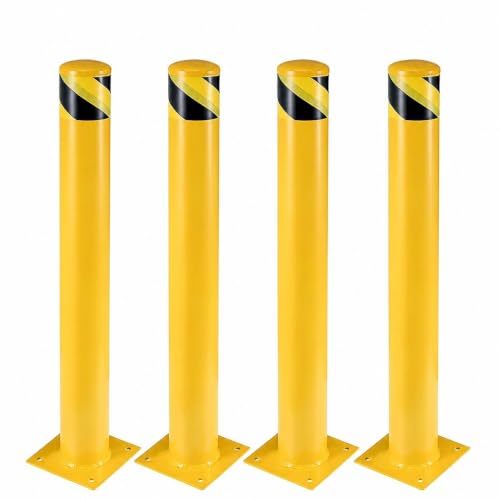 36 in Yellow Steel Safety Bollard Post 2-Pack, with 8 Bolts
