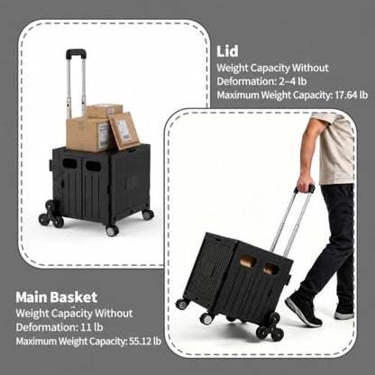 Foldable Shopping Cart: Plastic Stair Climbing Cart & Rolling Crate - color: Black(stair-climbing)