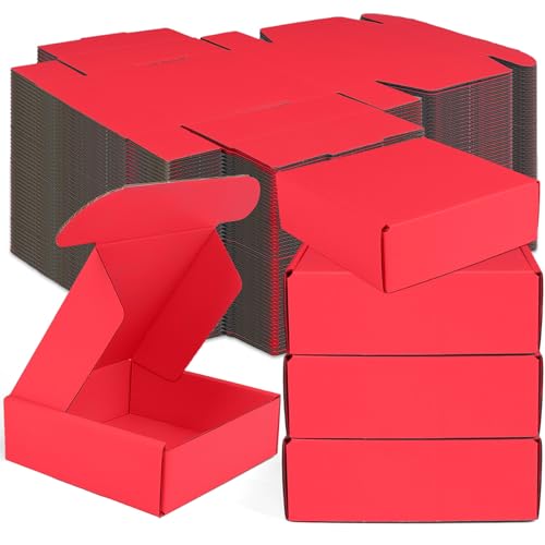 Small Shipping Boxes, 50 Pack Cardboard Box Corrugated Mailer Boxes Small Corrugated Boxes For Shipping Packaging Craft Gifts Giving Products, 6 x 4 x 1.6 Inches (Red) - color: Red