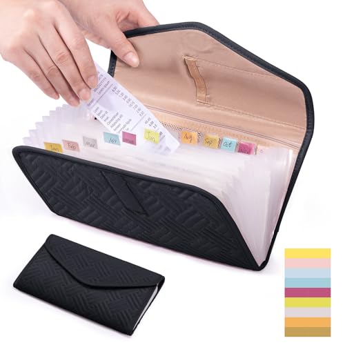 Money Organizer for Cash,10x6 Receipt Organizer for Business w/12 Pockets - color: Black, size: 10 x 6"