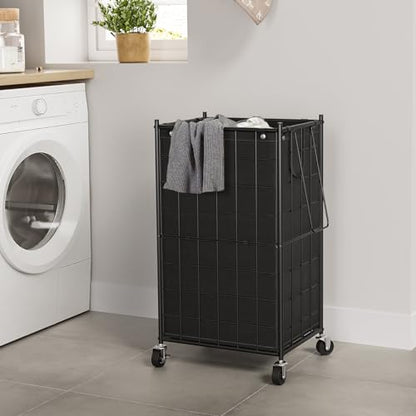 WOWLIVE Rolling Laundry Basket, Metal Wire Frame Laundry Hamper with Wheels - color: Black, size: 100l
