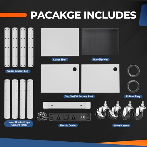 Auto Dynasty Adjustable AV Cart w/Power Strip, 4 ft Rolling Stand, Grey - color: Gray