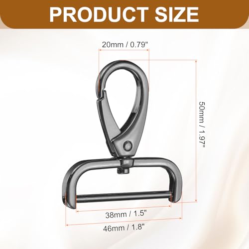 HARFINGTON 2Pcs Detachable Snap Hook Swivel Clasp 1 1/2" D Ring with Swivel Lobster Claw Clasps Hook for Purse Strap Keychain Bag DIY Craft, Gunmetal - color: Gunmetal, size: 1 1/2"