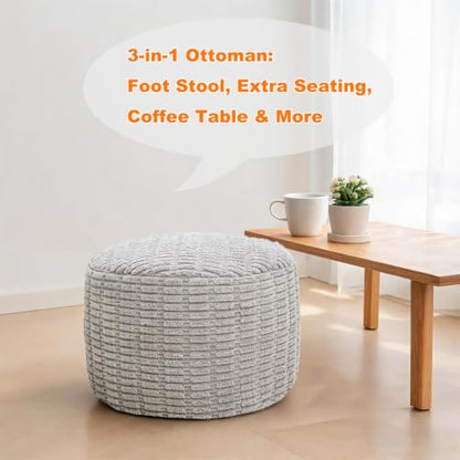 Asuprui Round Ottoman Pouf Foot Stool, Light Gray, 20x14In,Couch Foot Rest - color: Ash Grey, size: 20"D x 20"W x 14"H