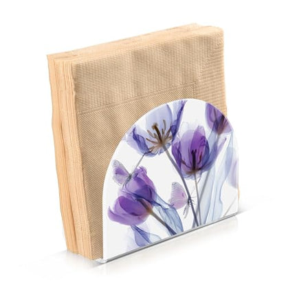 Tulips Napkin Holder for Table Butterfly Acrylic Tissue Dispenser - color: tulips and butterfly