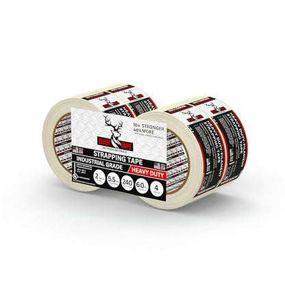 4 Pack Buck Strapping Tape 2 Inch x 60 Yds (180ft), 5.5 Mil – Heavy Duty Fiberglass Tape, Filament Tape, Reinforced Packing Tape with Synthetic PET Adhesive for Bundling, Shipping & Palletizing - size: 2 Inch x 60 Yards, style: 4 Pack