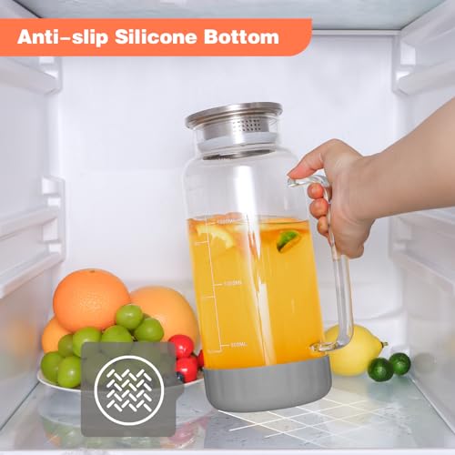 Aofmee 68oz Glass Pitcher with Lid and Handle for Fridge, Grey Silicone - color: Grey Silicone