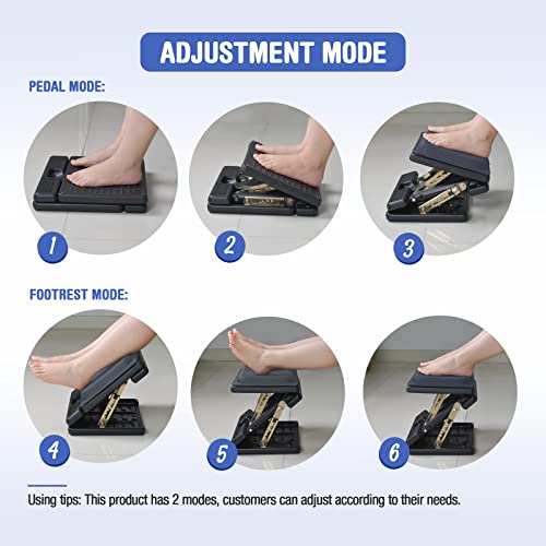 Under Desk Footrest, 4-Level Height Adjustable 12Modes Foldable Footrest - color: Gray Plus
