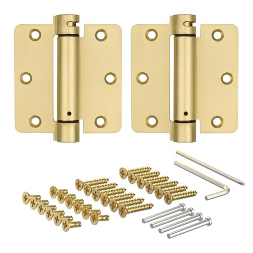 Self Closing Door Hinges, Auto Closing Hinge, 3.5"x3.5", 2 PK, Satin Brass - color: Satin Brass Finish, size: 3.5 Inch, 1/4 Radius