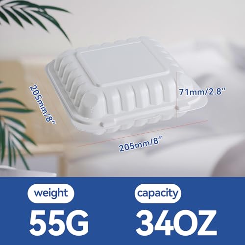 White To Go Containers 8" 34 oz 55 Pack - Shrink Wrap Ready to Use - size: 8 inch 34 oz