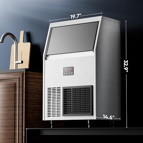 Coolake Commercial Ice Maker Machine 200 Lbs/24H with 50 Lbs Storage Bin, Stainless Steel Under Counter Ice Machine, Self Cleaning Freestanding Ice Maker for Home Bar Garage Outdoor Kitchen - size: 200LBS/24H-Head and Bin