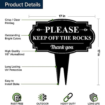 Please Keep Off The Rocks Sign, 17"x17", Heavy Duty Integrated Ground Stakes, Indoor/Outdoor Use, Rust Free Aluminum Composite, Made in USA by My Sign center - size: 17"x17"