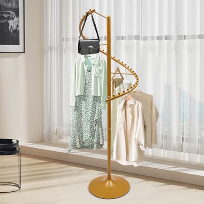 Spiral Rotating Clothing Rack, 5.91ft H 38-Ball Heavy Duty Garment Rack, Space Saving Standing Metal Sturdy Freestanding Hanger for Boutique Bedroom (Gold) - color: Gold