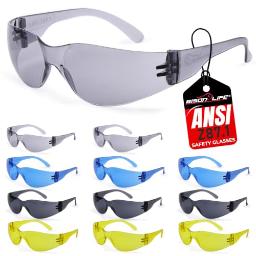 BISON LIFE Assorted Safety Glasses for Men & Women, ANSI Z87.1, 12 Pack - color: 4 Colors