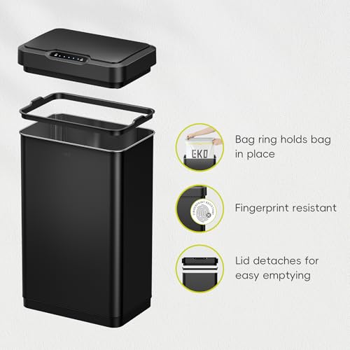 EKO Mirage-T 50 Liter / 13.2 Gallon Touchless Rectangular Motion Sensor Trash Can or Recycling Bin, Brushed Stainless Steel Finish (Matte Black) - size: Mirage-T 50 liter - Matte Black