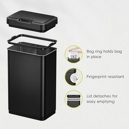 EKO Mirage-T 50 Liter / 13.2 Gallon Touchless Rectangular Motion Sensor Trash Can or Recycling Bin, Brushed Stainless Steel Finish (Matte Black) - size: Mirage-T 50 liter - Matte Black