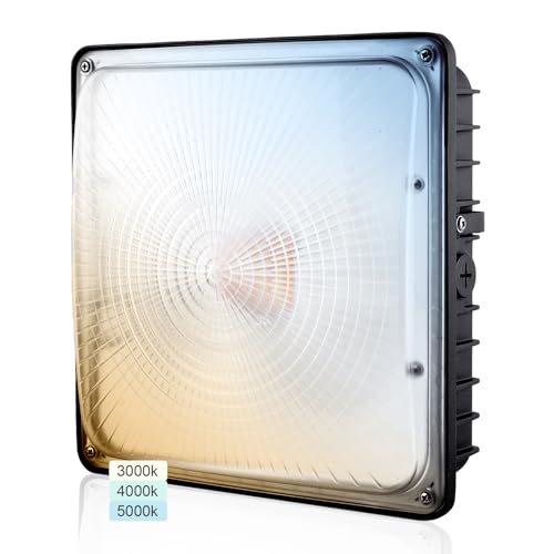 LED Canopy Light 70W 3CCT 3000/4000/5000K, 30/45/60/70W Selectable, IP65 Waterproof, LED Canopy Lights Outdoor, Dim 100-277VAC, Square Gas Station Light for Garage Carport, ETL Listed