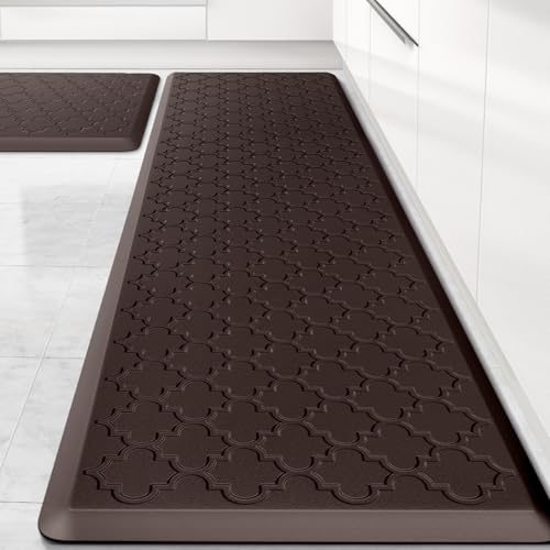 Kitchen Mat 2 PCS Cushioned Anti-Fatigue Floor Mat Standing Mat for Kitchen - color: Chocolate, size: 20"x30"+20"x60"