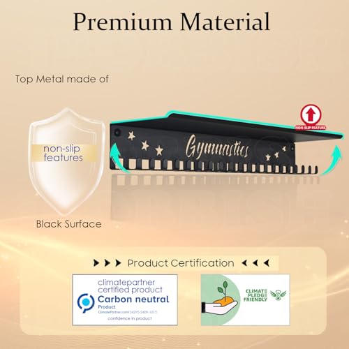 iBobbish Metal Medal Hanger Display,Non-Slip Trophy Shelf with 20 Hooks,Wall Mount,Heavy Duty,Non-Bent,Holds 22-33lbs,for Gymnastics,Race,Soccer,Swim - color: Black, style: NON-SLIP Gymnastics 6 Stars
