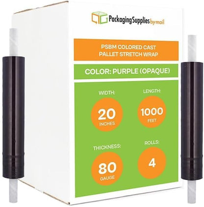 PSBM 4 Rolls Purple Stretch Film/Wrap with Handles 20 Inch x 1000 Feet 80 Gauge, Heavy Duty Industrial Strength Shrink Plastic Wrap for Moving, Packing, Shipping, Pallet Wrapping & Storage - size: 4 Rolls, style: Purple