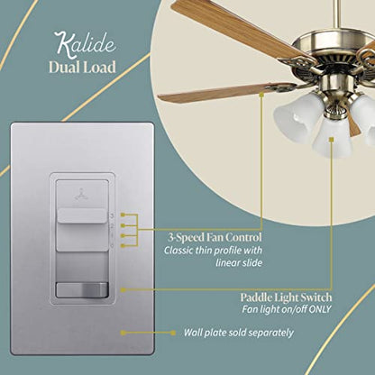 TOPGREENER Ceiling Fan Control and Light Switch, 3-Speed, Silver - color: Silver, size: Light Switch with Fan