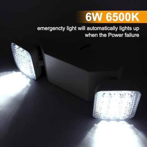 Led Emergency Lights Fixture 12 Pack, LED Emergency Light for Home Power Failure, Commercial LED Emergency Light with Battery Backup, Adjustable 2 Head Emergency Exit Lights, Hardwired - color: 12 Pack