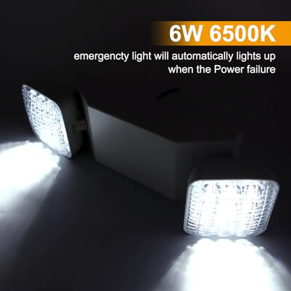 Led Emergency Lights Fixture 12 Pack, LED Emergency Light for Home Power Failure, Commercial LED Emergency Light with Battery Backup, Adjustable 2 Head Emergency Exit Lights, Hardwired - color: 12 Pack