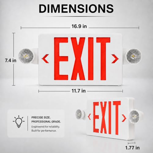 LED Exit Sign Combo with Emergency Lights, Battery Backup, Hardwired - size: 1 Pack