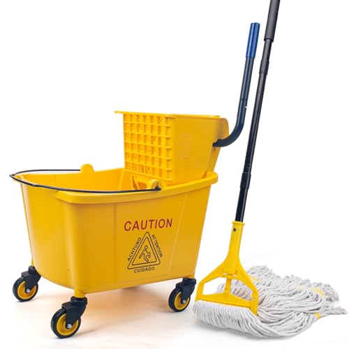 KeFanta 35 Quart Commercial Mop Bucket with Side Press Wringer on Wheels
