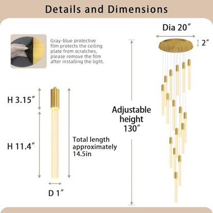 16-Lights High Ceiling Crystal Chandelier Gold Modern Spiral Raindrop Chandeliers Dimmable LED Bubble Cluster Ceiling Hanging Lighting Fixture for Entrance Staircase Foyer Living Room - color: Gold, size: 16-Light
