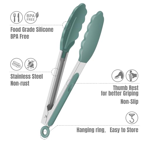 HOTEC Small Silicone Kitchen Tongs 7-Inch Mini Serving Tongs, Set of 3 - color: Neutral-2