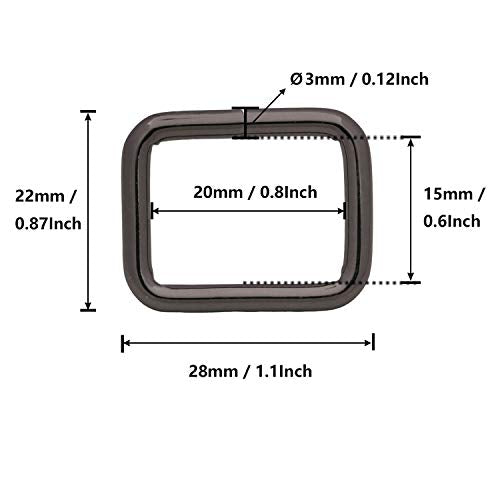 BIKICOCO Metal Rectangle Ring Buckles Square Strap Webbing Belt Rings for Bag Purse Non Welded 3/4 x 5/8 Inch - color: Gunmetal X 50 Pcs