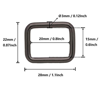 BIKICOCO Metal Rectangle Ring Buckles Square Strap Webbing Belt Rings for Bag Purse Non Welded 3/4 x 5/8 Inch - color: Gunmetal X 50 Pcs